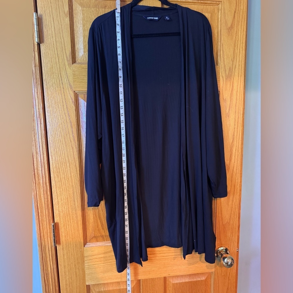 Lands' End Plus Size Black Long Open Cardigan - Picture 8 of 12